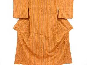 アンティーク　縞に花唐草模様織り出し手織り紬着物